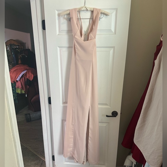 Lovely Dressy Collection off shoulder split skirt pink Sleeveless Gown NWT - Picture 7 of 10